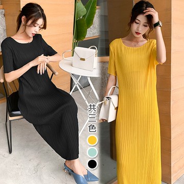 [KEITH-WILL]夜寐嬌娃壓褶風格洋裝(設計師款 褶衣 雪紡 亞麻 小香風)