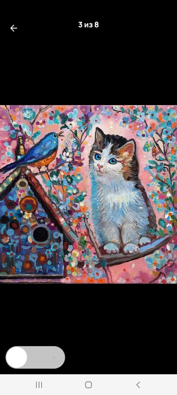 貓與鳥的趣味畫作・原創藝術・油畫・畫布油畫 30x30 公分