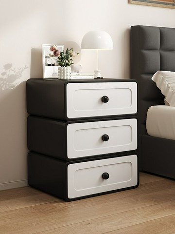床頭櫃2025新爆款輕奢高級感家用臥室床邊收納三層斗櫃黑色免安裝