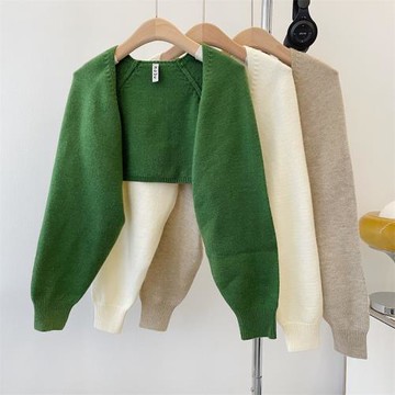 法式小坎肩寬松版型開衫針織外套厚款女披肩搭配裙子外搭罩衫上衣