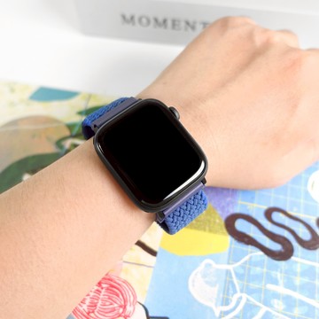 Apple Watch 全系列通用錶帶 蘋果手錶替用錶帶 交叉編織 磁吸黑扣 尼龍錶帶 藍色 ＃864-NN002-BE