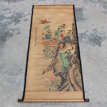 仿古字畫國畫風景人物卷軸古畫百年好合圖辦公室書房中堂裝飾掛畫