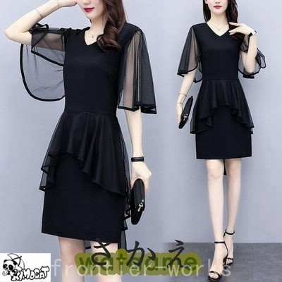 ワンピース レディース 夏 半袖ワンピース おしゃれ フォーマル 大きいサイズ 体型カバー シンプル お呼ばれドレス 結婚式 二次会 パーティー 通販 Lineポイント最大get Lineショッピング