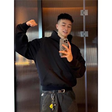 cleanfit黑色短款連帽衛衣男春秋高級感痞帥美式重磅硬挺即墨外套