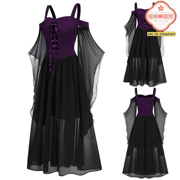 【萬聖節女巫】連衣裙 長裙 女巫裙 吊帶裙 晚禮服 派對裙 綁帶大擺設計 5色可選 8碼齊全 萬聖節派對 角色扮演