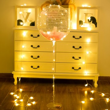 B款 波波球套裝 銅線燈+粉羽毛+波波支架 18吋波波球 70CM氣球支架  粉色 + 透明色  1組