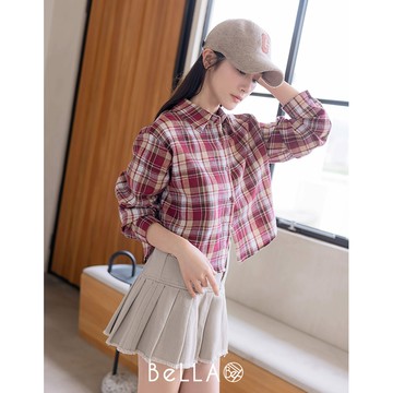 【秋冬新品】BeLLA  美式經典格紋襯衫 棗紅