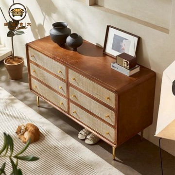 免運/附發票 實木餐邊櫃 儲物櫃 整裝收納櫃 北歐實木藤編四五六鬥櫃簡約現代餐邊抽屜收納櫃儲物櫃日式玄關櫃工廠現貨直銷 售後保障 店長推薦 年底鉅惠 5jj