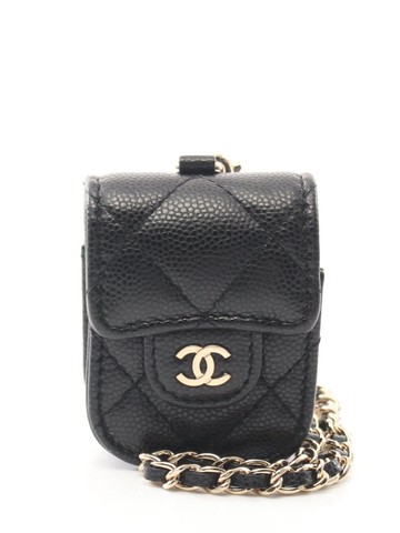 CHANEL Pre-Owned - 2020-2021 CC-logo quilted earphone case - women - Caviar Leather - One Size - Black