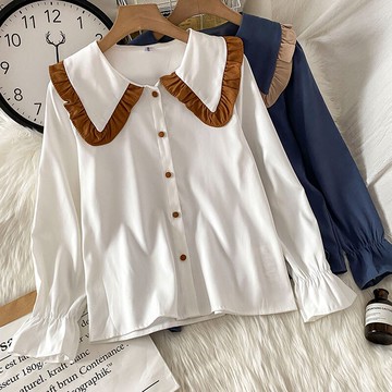娃娃領白色別致襯衫女設計感小眾新款秋冬季襯衣小個子上衣