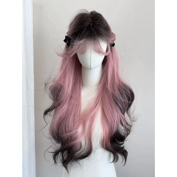 黑粉漸變長捲髮假髮🔮女生整頂全頭套 高層次大波浪 仿真人髮絲 粉色漸變長髮 日常通勤 拍照造型