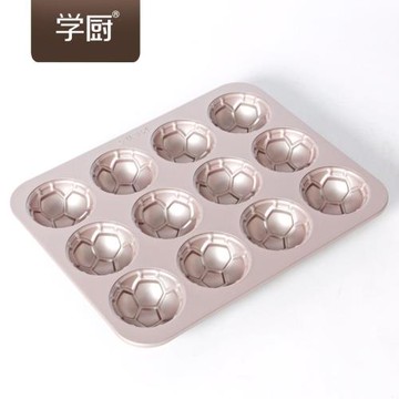 學廚12連杯不粘足球小蛋糕模具烤盤家用烤箱布丁面包烘焙模具