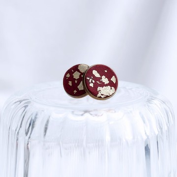 23:45 PM 碎光 - 酒紅款 / 皮革黃銅耳環 / 耳針耳夾