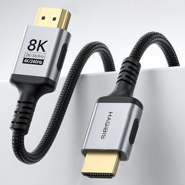 HAGiBiS 海備思 細軟編織鍍金頭HDMI 2.1版 8K高畫質傳輸線 HM06-02  2m  接頭 深空灰+ 線身 黑色  1條