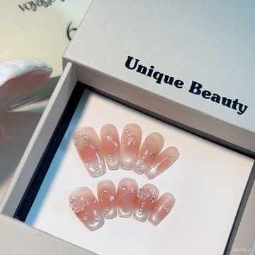 🎀純手工穿戴甲🎀純慾腮紅貓眼原創實拍玥黛手工穿戴甲美甲甲片貓眼極光鑽美甲新年美甲貼片高級感穿戴甲顯白美甲片 MI6J