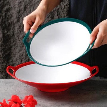 密胺餐具雙耳盤商用仿瓷干鍋盤創意帶耳菜盤餐廳飯店酒店炒菜餐盤