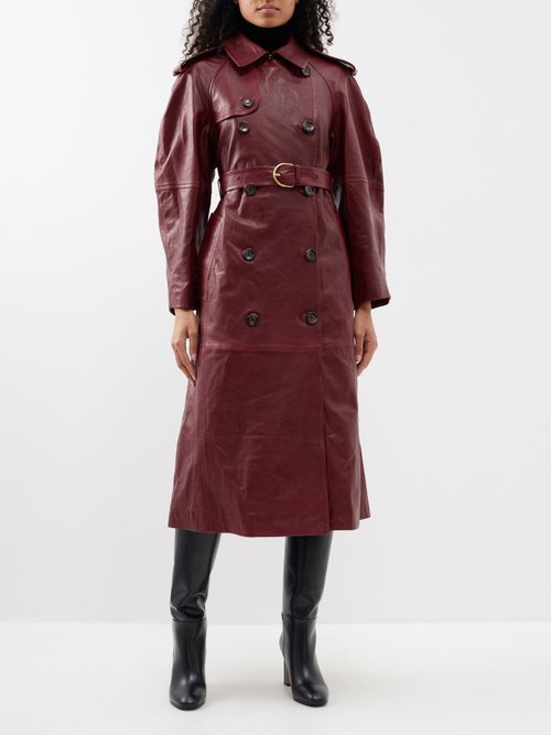 Ulla Johnson - Marlowe Waxed-leather Trench Coat - Womens - Burgundy