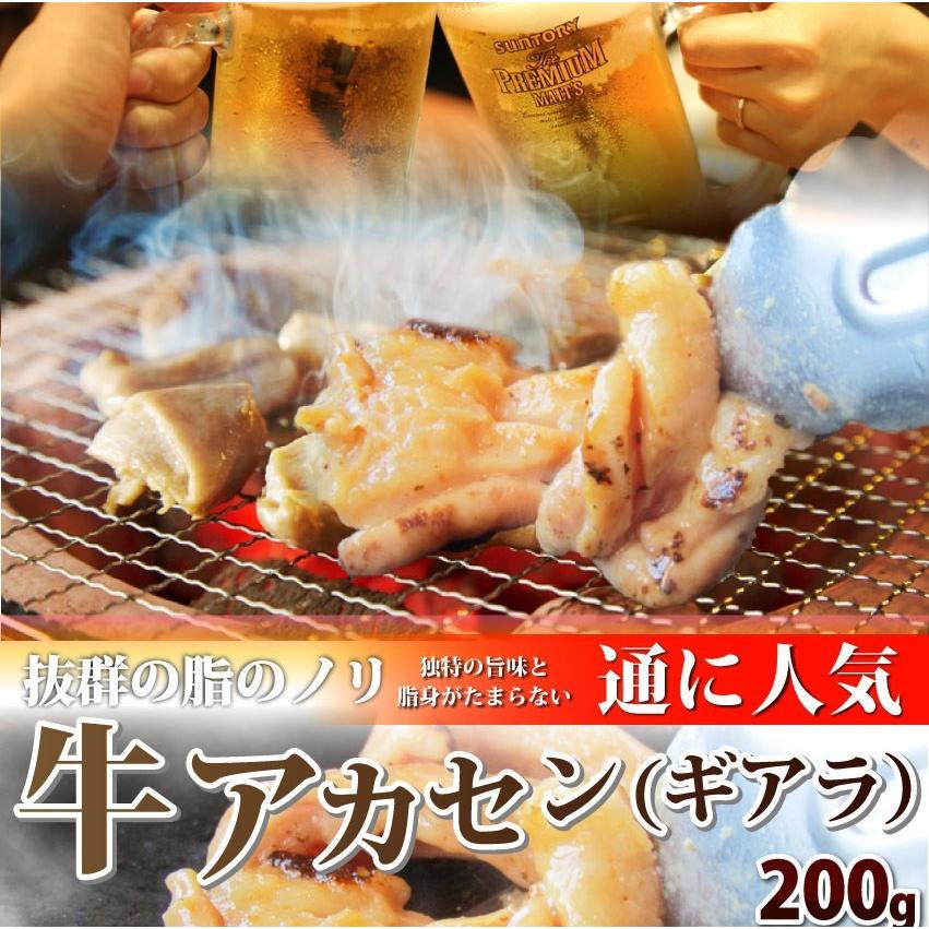 焼肉 牛肉 肉 ホルモン アカセン ギアラ モツ 200g 焼肉用 ＢＢＱ 秘伝 タレ漬け 焼くだけ 行楽 レジャー キャンプ キャンプ飯