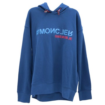 MONCLER Grenoble 品牌寬鬆連帽長袖大學T恤/衛衣.藍