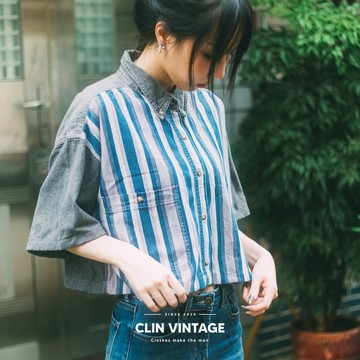 西林 CLIN｜古著｜條紋短版襯衫（多款可選）_ 短袖 春夏 復古 女 古著