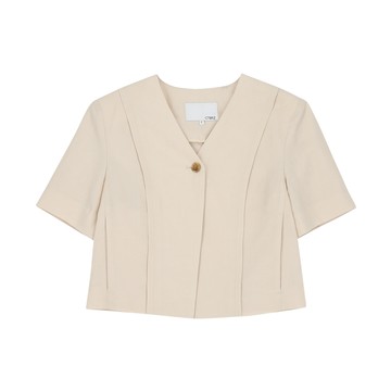 【CITYBREEZE】亞麻無領短袖西裝外套