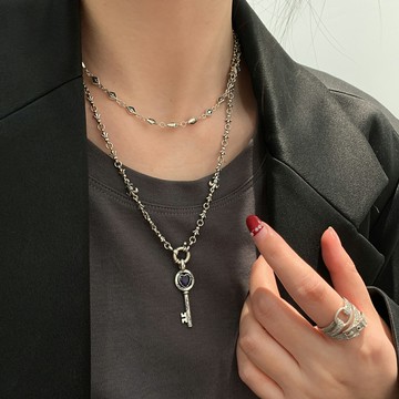 小寶s925純銀多彩愛心鋯石鑰匙吊墜女單墜項鏈掛墜輕奢銀飾僅吊墜