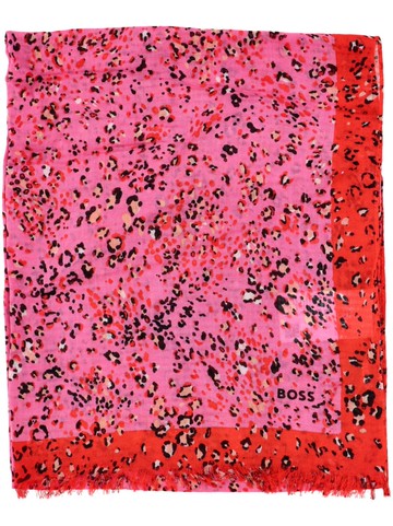BOSS - leopard-pattern jacquard scarf - women - Cotton/Modal - One Size - Pink