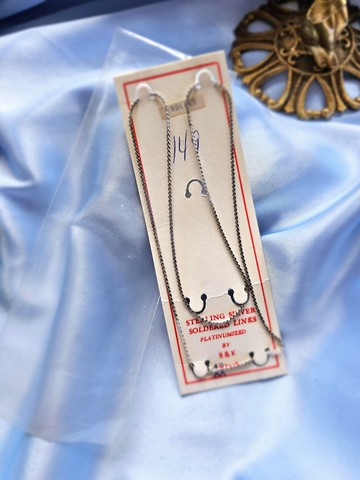 STERLING銀色S波紋純銀項鍊/復古珠寶首飾22/美國西洋古董飾品