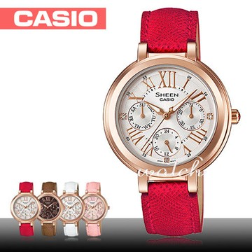 【CASIO 卡西歐 SHEEN 系列】完美閃耀_羅馬時刻三眼石英女錶(SHE-3034GL)