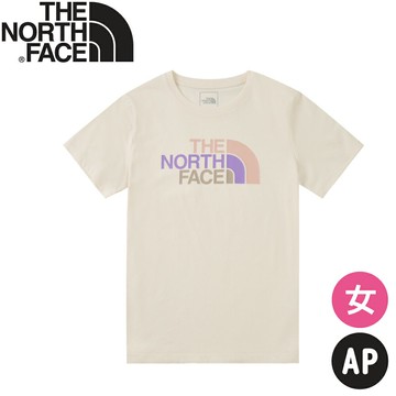 【The North Face 女 圓領短袖棉T AP《米白》】8DC9/登山/排汗/透氣/短袖T