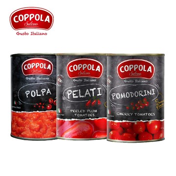 【Coppola】 義大利天然番茄罐頭400g  去皮整粒/切丁/櫻桃小番茄