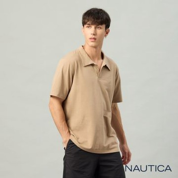 Nautica 官方旗艦 男裝 無鈕扣門襟短袖POLO衫-卡其色