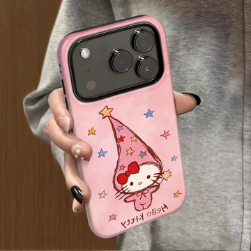 粉帽星星kt蘋果17Promax手機殼iPhone16二合一15菲林14雙層13air