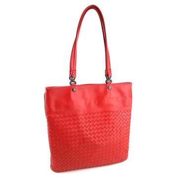 BOTTEGA VENETA 紅色編織羊皮肩背扁藝術包【九成新展示品-已經過專業臭氧紫外線清潔】