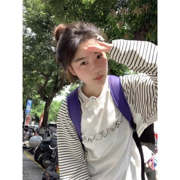 出清特惠 特價下殺 秋季長褲 運動長褲 速乾褲 透氣長褲 冰絲褲 日本 美式高街條紋拼接長袖T恤女春秋新款oversiz