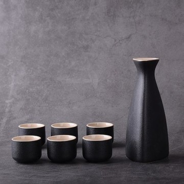 日式和風酒具套裝 仿古白酒酒器陶瓷黃酒黑粗陶 清酒具 廠家批發