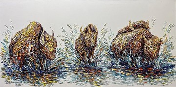 戴著耳機的抽象猴子在畫布上繪畫原創動物手工藝術