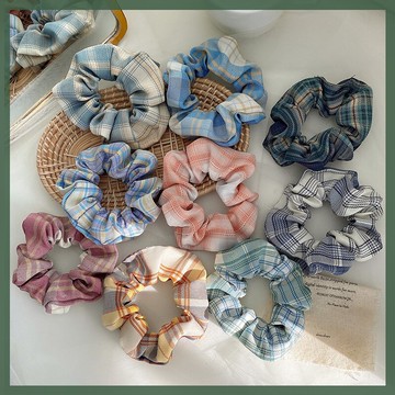 網紅格子韓系發圈大腸圈簡約發飾扎頭發繩森系頭繩丸子頭發飾