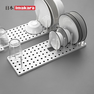 日本Imakara 伸縮式分隔瀝水碗盤架/餐具架(附止滑墊)