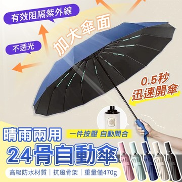 【免運費！】雨傘 24骨 折疊傘 加大雨傘 摺疊傘 陽傘 晴雨傘 折傘 防曬傘 自動傘 摺傘 遮陽雨傘 黑膠傘 防潑水