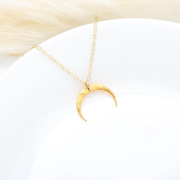 【Angel & Me】鍛敲 月牙 月亮 s925純銀 厚鍍24k純金項鍊 禮物