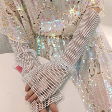 時尚雅妮鑲鉆防曬袖套女網紅明星同款帶鉆網狀透氣袖套閃鉆個性