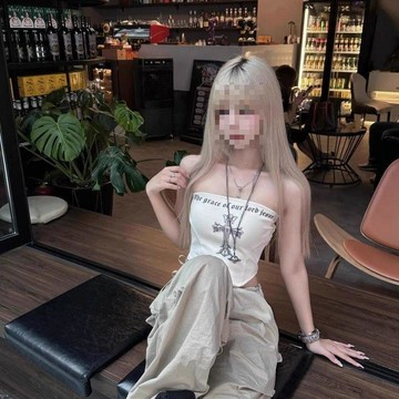 🍉美式復古辣妹小衆高級印花白色抹胸上衣女夏季外穿短款無袖小背心
