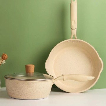 麥飯石炒菜不粘鍋炒鍋家用燃氣平底小炒鍋兩人用電磁爐煤氣灶專用