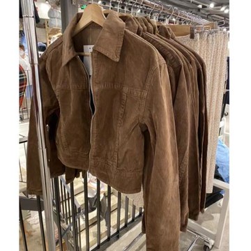 Brandy 休閑美式復古棕色燈芯絨短款夾克外套女春秋bm上衣潮春秋