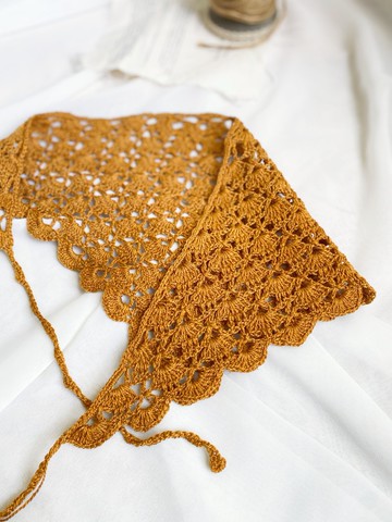 【好日手作】 Handmade。夏日手工蕾絲編織金橘三角髮帶 領巾