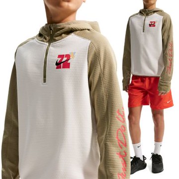 Nike K NK TF LS HZ TOP CNY 大童 白咖色 拇指孔設計 連帽 長袖 IQ3936-133