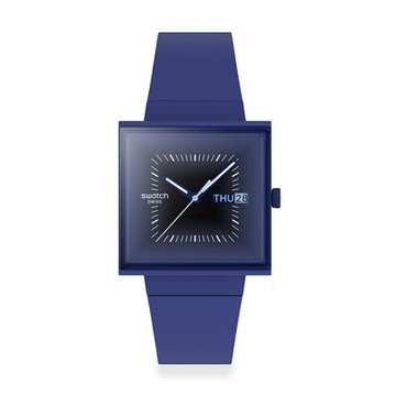 Swatch Gent 原創系列手錶 SQUARELY BLACKLIGHT 方形錶 藍 (33mm) 女錶 手錶 瑞士錶 錶