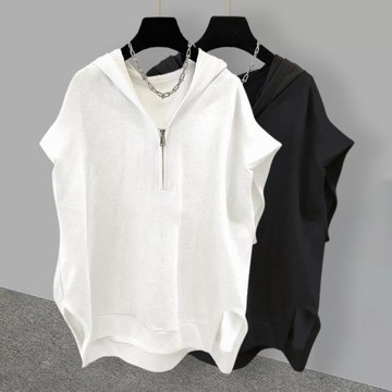 Hooded sleeveless T-shirt men's casual loose vest 連帽背心男
