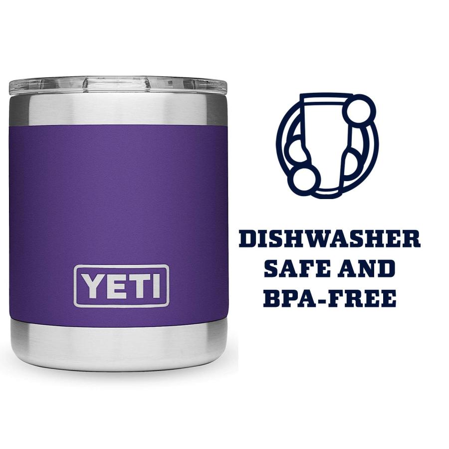 YETI Rambler 10オンス ローボール 蓋付き 真空断熱 ステンレス製、ピークパープル